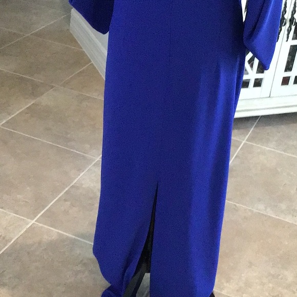 Talbot Runhof pret blue back zip gown, ruched, slit back, size 8 - Picture 9 of 14